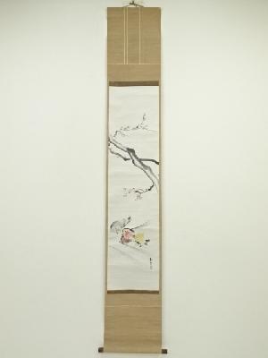 JAPANESE HANGING SCROLL / HAND PAINTED / UME BLOSSOM WITH DUCK 